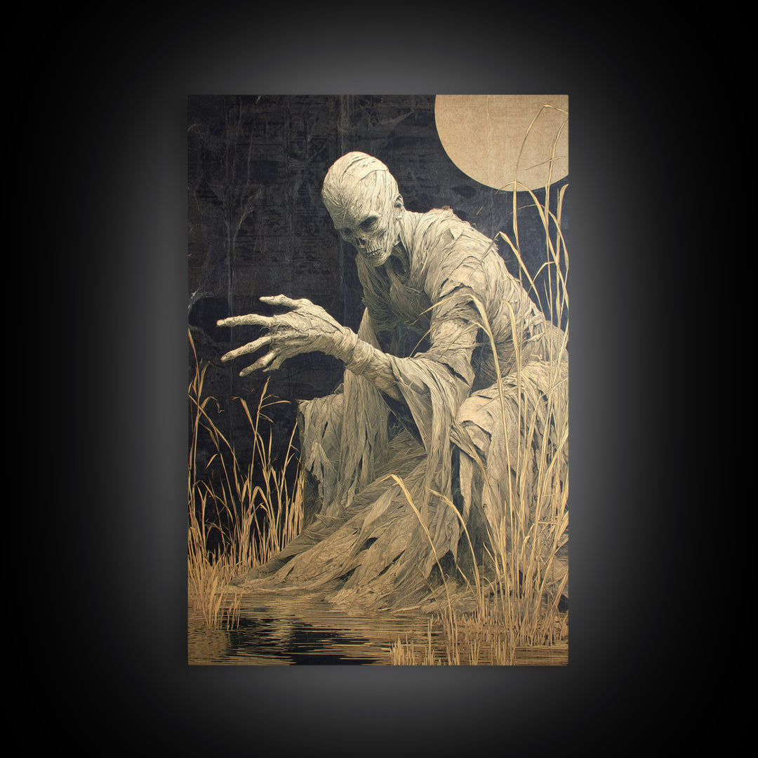 The Bog Mummy, Visionary Gothic Art, Vertical Wall Art, Macabre Wall Art, Framed Canvas Print, Halloween Wall Art, Horror Wall Art