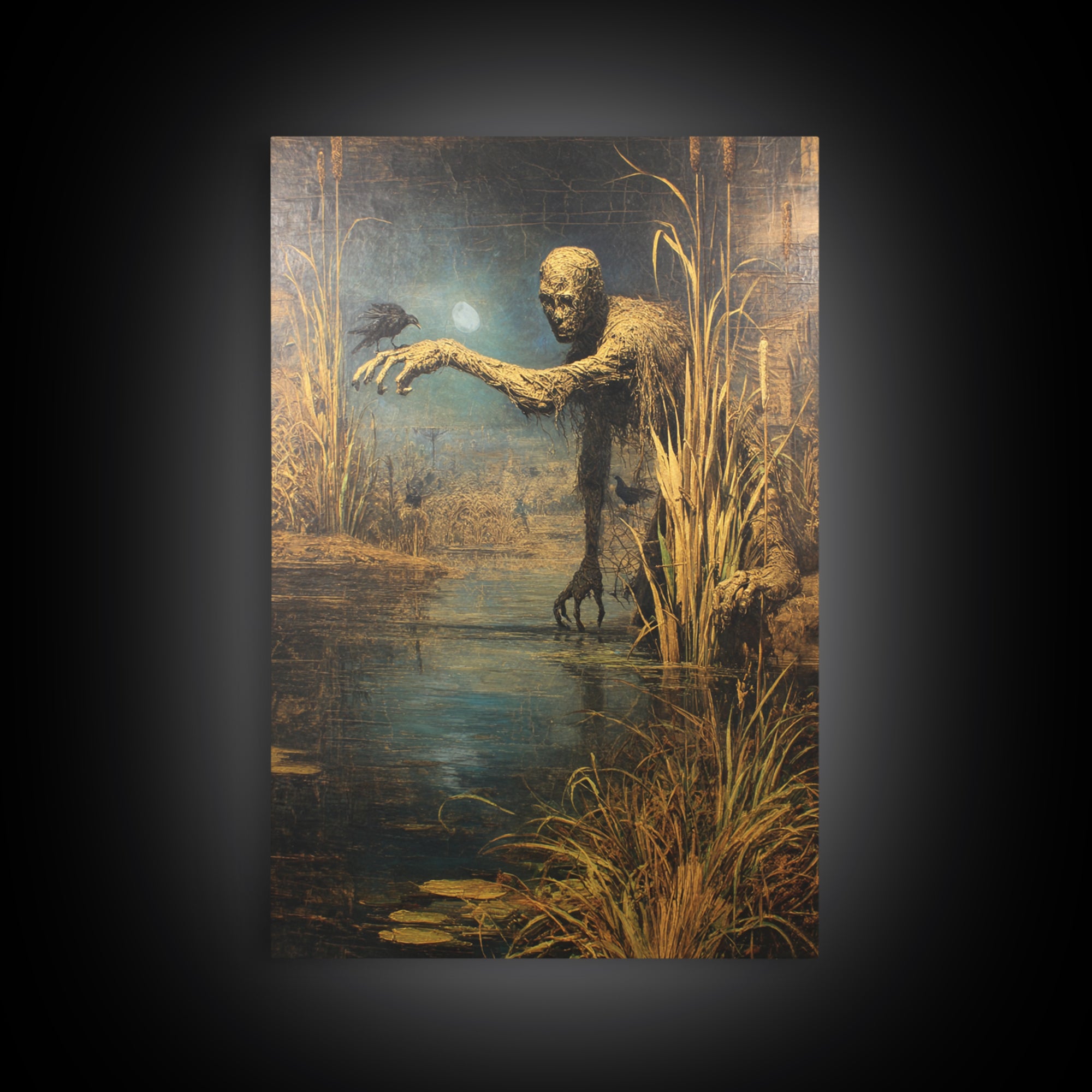 The Bog Mummy, Ornate Symbolist Art, Vertical Wall Art, Dark Halloween Decor, Framed Canvas Print, Halloween Wall Art