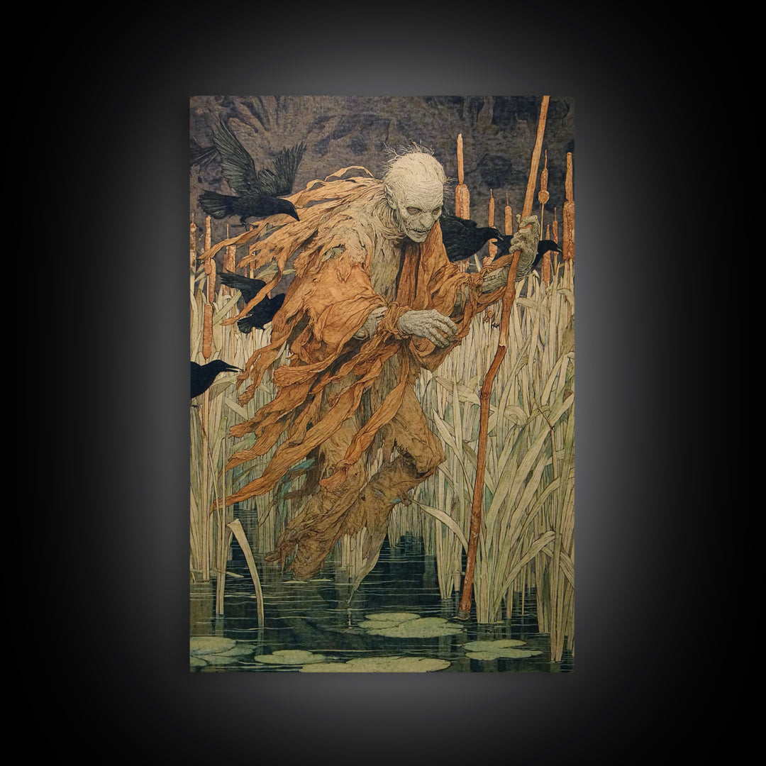 The Bog Mummy, Decadent Gothic Art, Vertical Wall Art, Dark Fantasy Wall Art, Framed Canvas Print, Halloween Wall Art