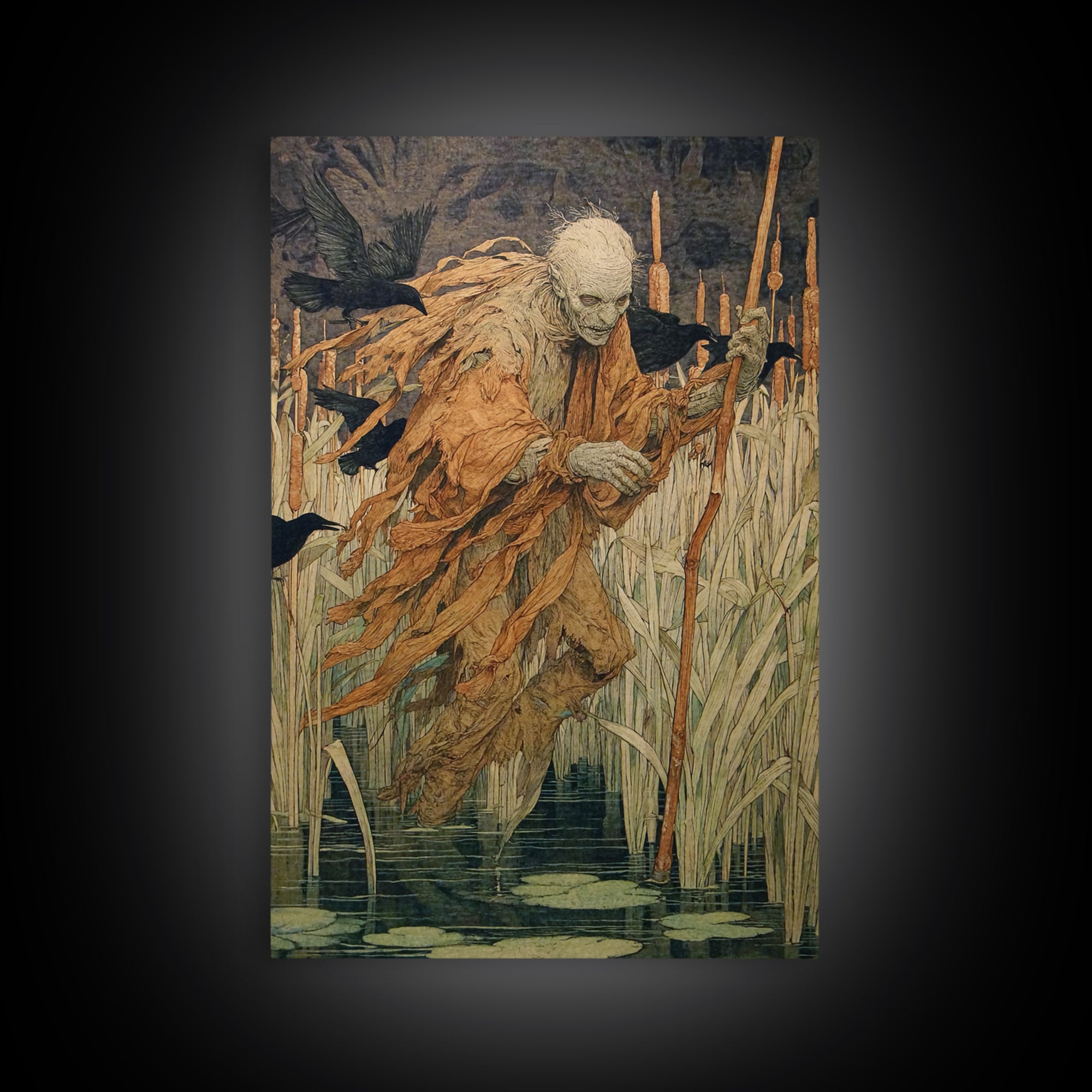 The Bog Mummy, Decadent Gothic Art, Vertical Wall Art, Dark Fantasy Wall Art, Framed Canvas Print, Halloween Wall Art