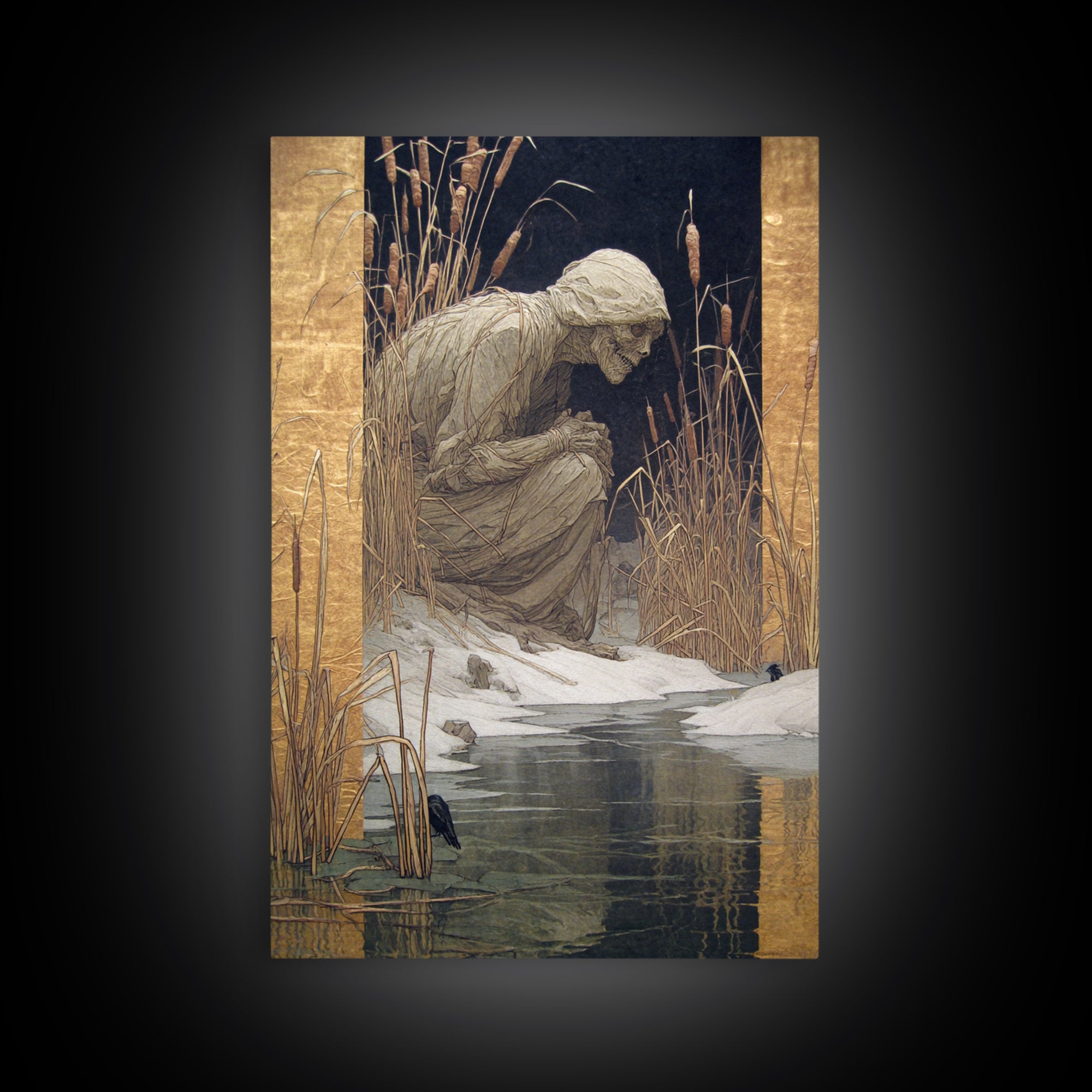 The Bog Mummy, Symbolist Death Art, Vertical Wall Art, Macabre Wall Art, Canvas Print, Halloween Wall Art, Halloween Decor
