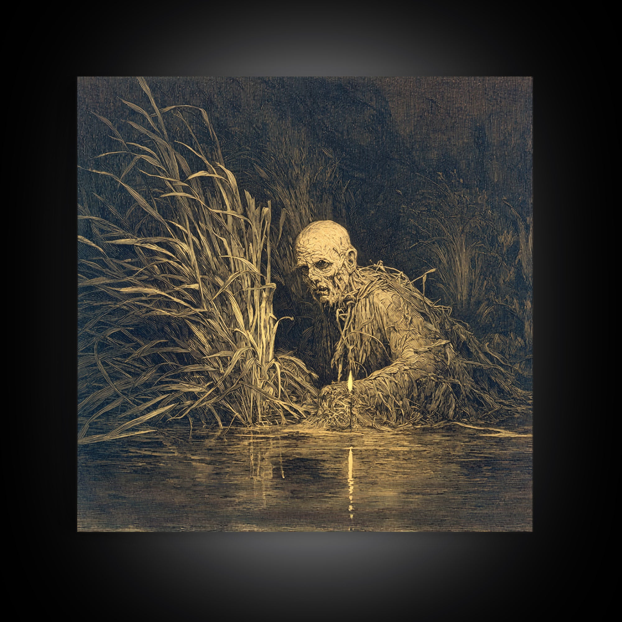 The Bog Mummy, Symbolist Etching Art, Square Wall Art, Macabre Wall Art, Framed Canvas Print, Halloween Wall Art, Seasonal Home Decor