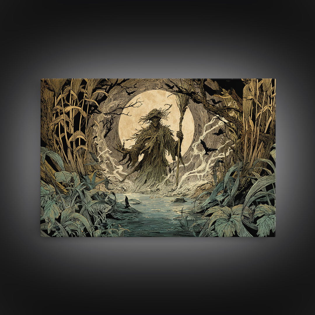 The Bog Mummy, Gothic Storybook Art, Landscape Wall Art, Dark Halloween Decor, Framed Canvas Print, Halloween Wall Art