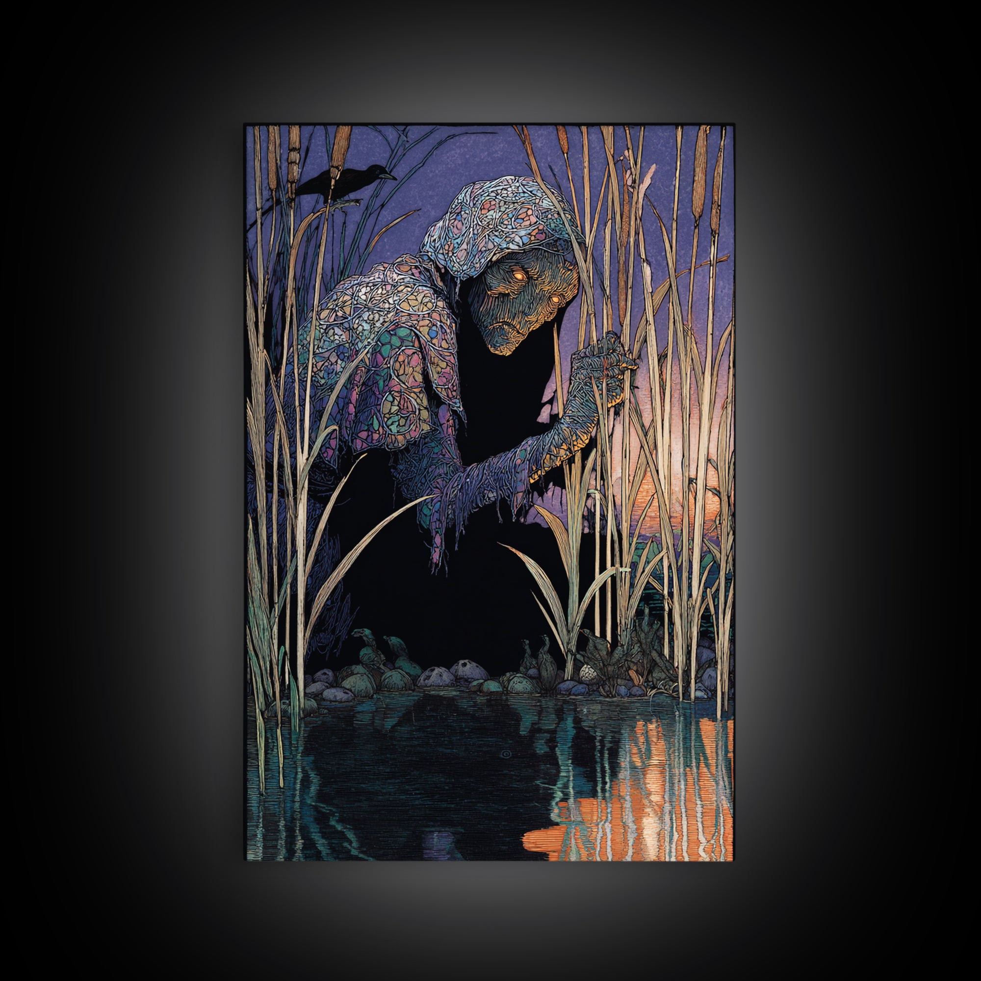 The Bog Mummy, Stained Glass Gothic Art, Vertical Wall Art, Gothic Horror Wall Art, Framed Canvas Print, Halloween Wall Art