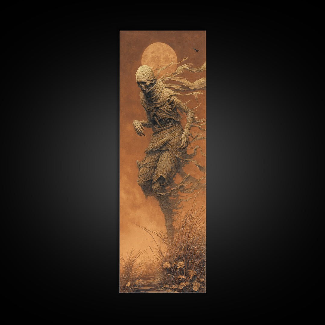 The Bog Mummy, Surreal Apocalyptic Art, Tall Narrow Wall Art, Gothic Horror Wall Art, Framed Canvas Print, Halloween Wall Art