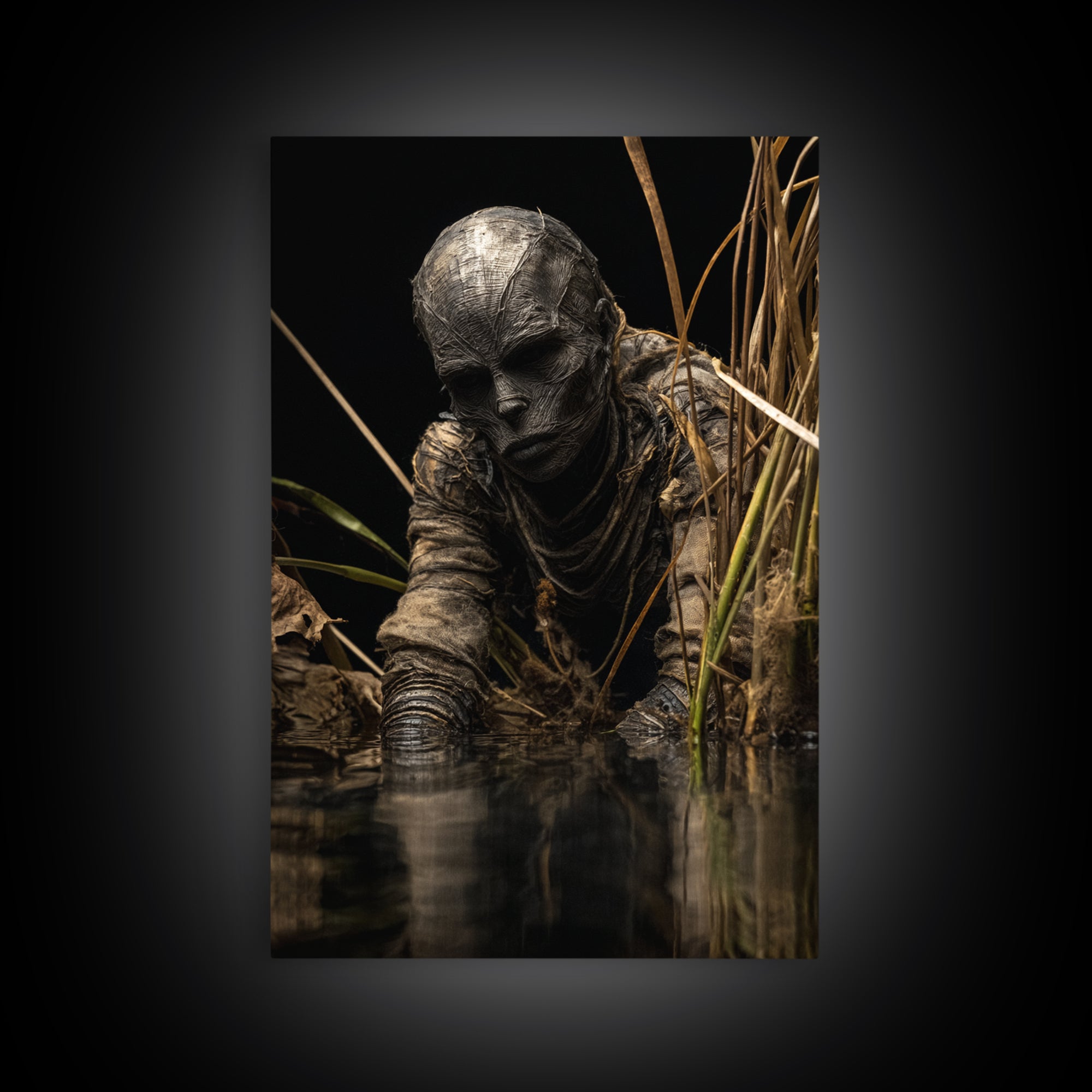 The Bog Mummy, Biomechanical Horror Art, Vertical Wall Art, Macabre Wall Art, Canvas Print, Halloween Wall Art, Halloween Decor