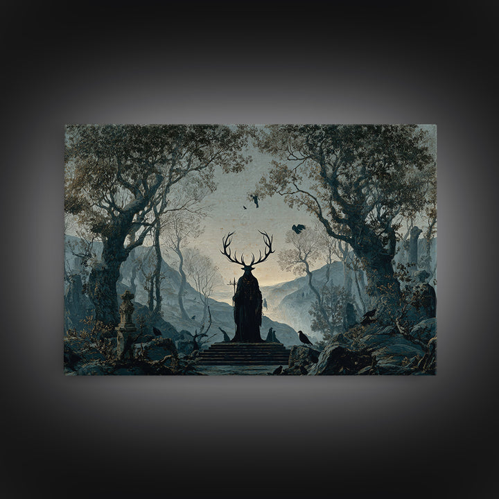 The Antlered Forest Spirit, Romantic Gothic Landscape, Landscape Wall Art, Gothic Horror Wall Art, Canvas Print, Dark Fantasy Art