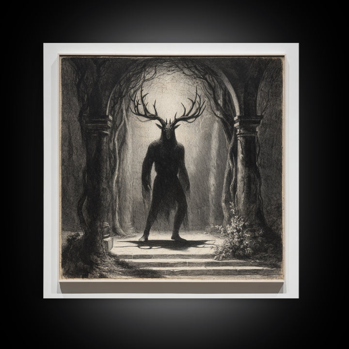 The Antlered Forest Spirit, Symbolist Dream Art, Square Wall Art, Macabre Wall Art, Canvas Print, Halloween Wall Art