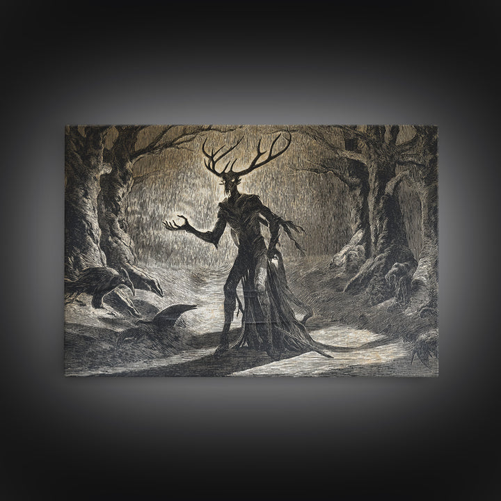 The Antlered Forest Spirit, Expressionist Nightmare Art, Landscape Wall Art, Dark Fantasy Wall Art, Canvas Print, Halloween Wall Art