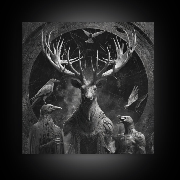The Antlered Forest Spirit, Biomechanical Horror Art, Square Wall Art, Gothic Horror Wall Art, Canvas Print, Halloween Wall Art