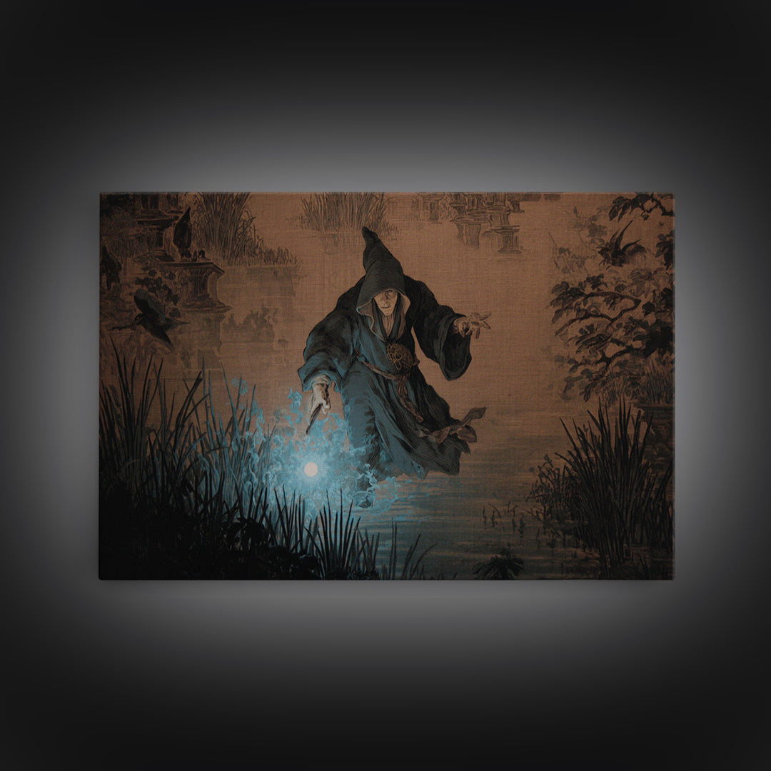 The Will-O'-The-Wisp Shepherd, Medieval Grotesque Art, Landscape Wall Art, Gothic Horror Wall Art, Canvas Print, Halloween Wall Art