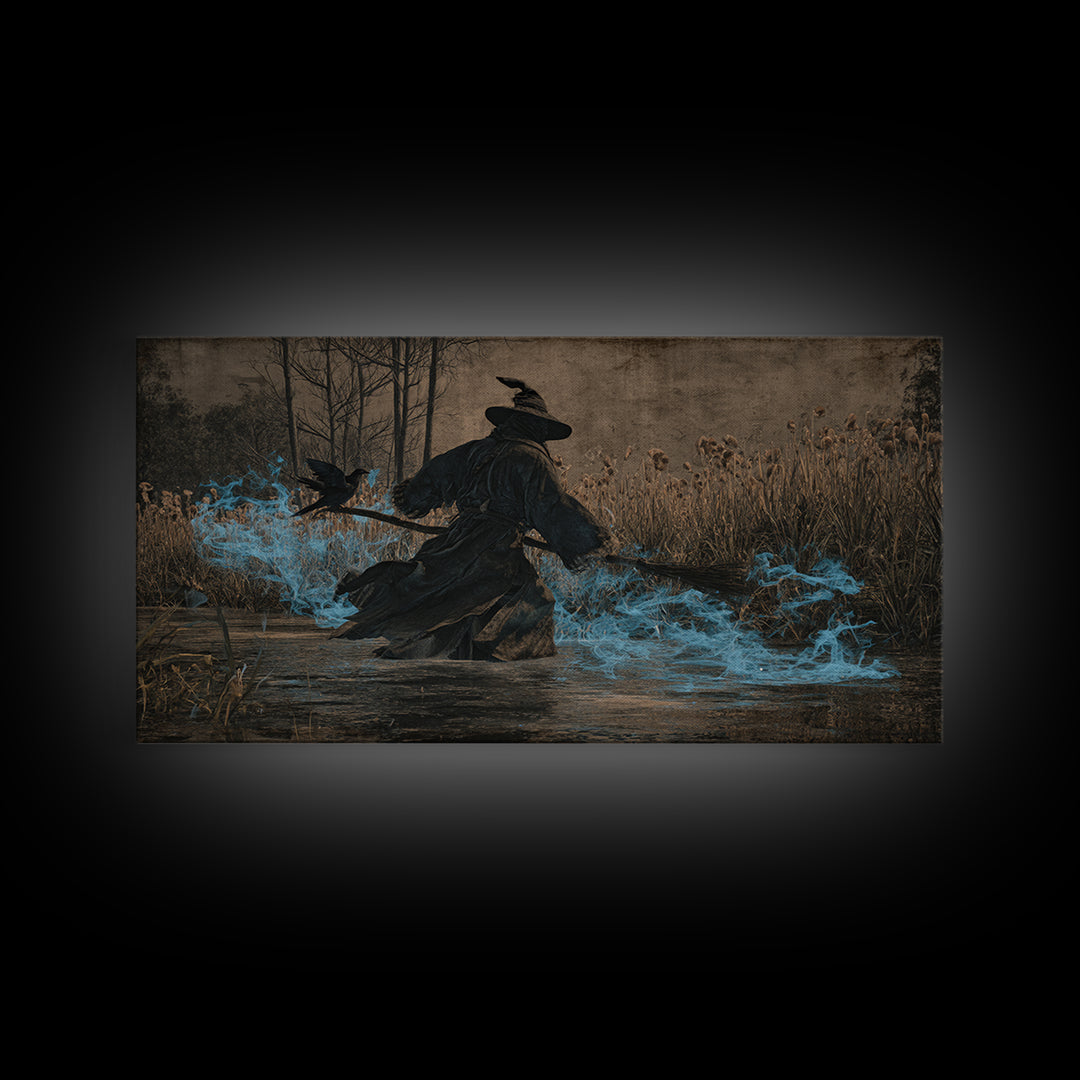The Will-O'-The-Wisp Shepherd, Northern Renaissance Horror, Wide Panoramic Art, Dark Halloween Decor, Canvas Print