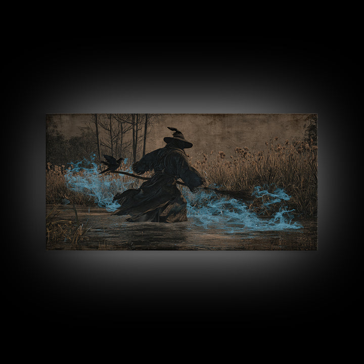 The Will-O'-The-Wisp Shepherd, Northern Renaissance Horror, Wide Panoramic Art, Dark Halloween Decor, Canvas Print