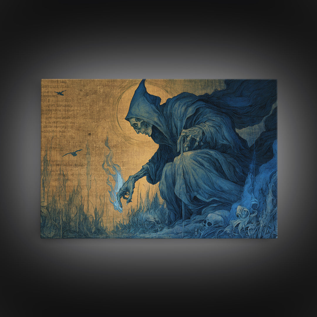 The Will-O'-The-Wisp Shepherd, Dark Renaissance Art, Landscape Wall Art, Dark Fantasy Wall Art, Framed Canvas Print