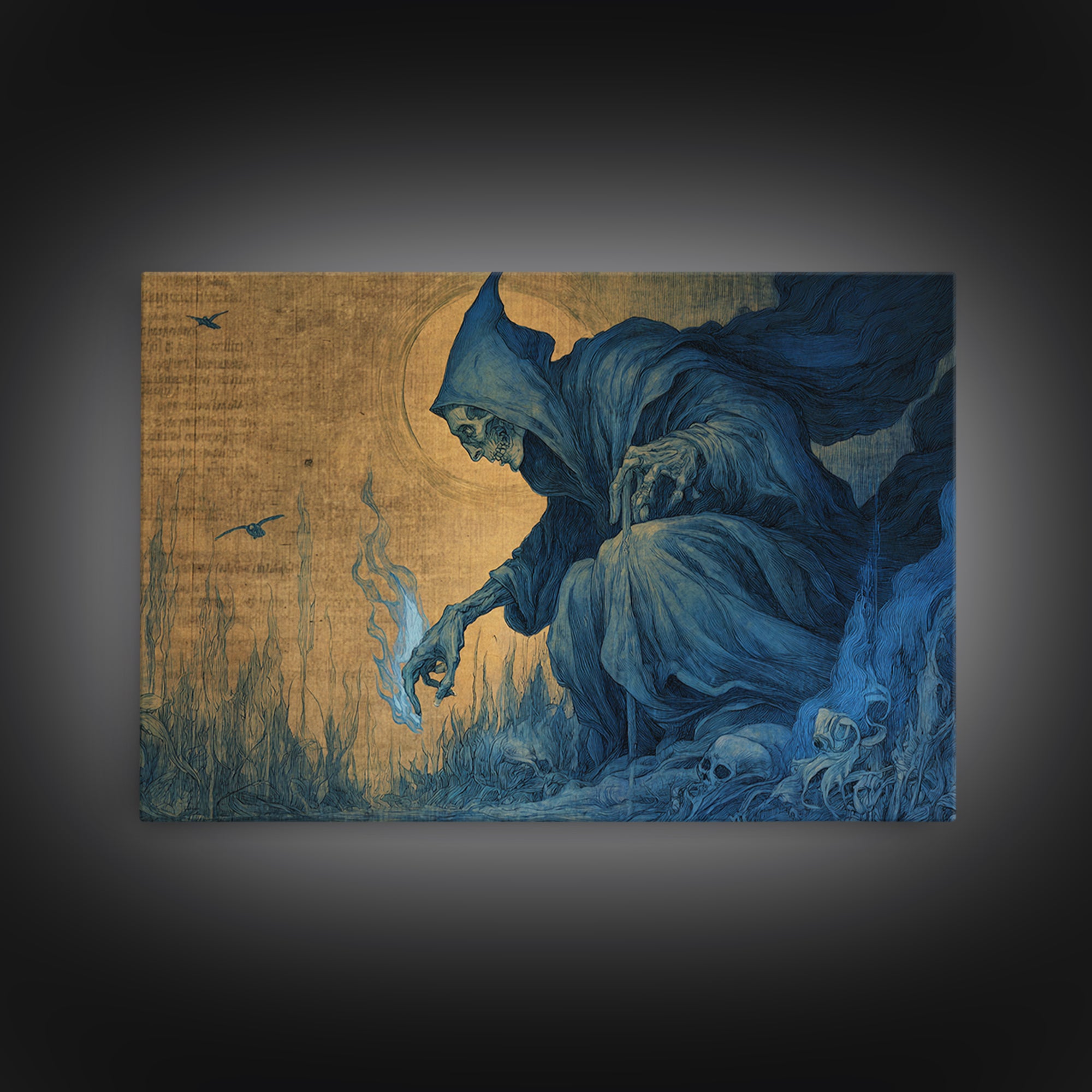 The Will-O'-The-Wisp Shepherd, Dark Renaissance Art, Landscape Wall Art, Dark Fantasy Wall Art, Framed Canvas Print