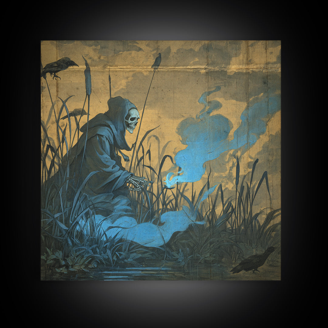 The Will-O'-The-Wisp Shepherd, Danse Macabre Art, Square Wall Art, Dark Fantasy Wall Art, Canvas Print, Dark Fantasy Art