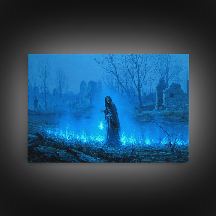The Will-O'-The-Wisp Shepherd, Romantic Gothic Landscape, Landscape Wall Art, Dark Halloween Decor, Canvas Print, Dark Fantasy Art