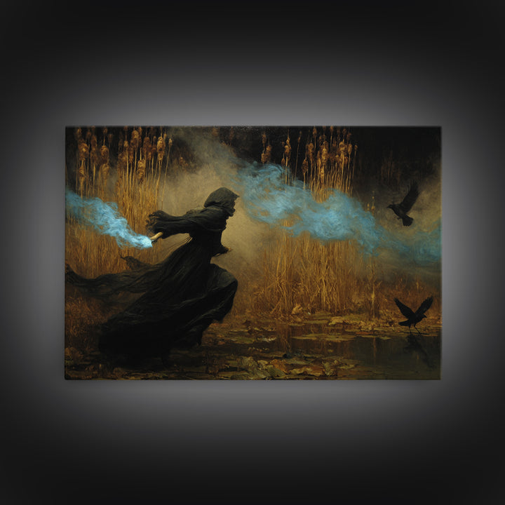 The Will-O'-The-Wisp Shepherd, Symbolist Gothic Landscape, Landscape Wall Art, Gothic Horror Wall Art, Canvas Print, Halloween Wall Art