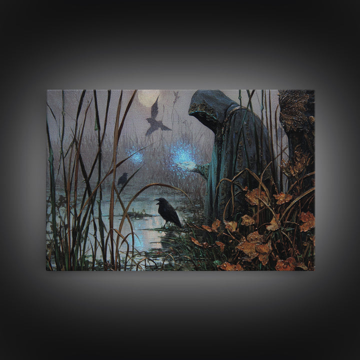 The Will-O'-The-Wisp Shepherd, Ornate Symbolist Art, Landscape Wall Art, Dark Fantasy Wall Art, Canvas Print, Halloween Wall Art