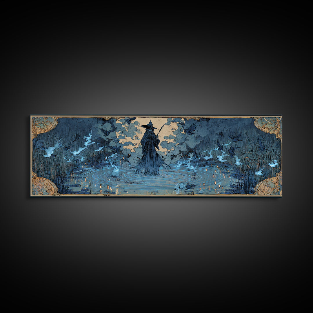 The Will-O'-The-Wisp Shepherd, Decadent Gothic Art, Extra Wide Wall Art, Macabre Wall Art, Canvas Print, Halloween Wall Art