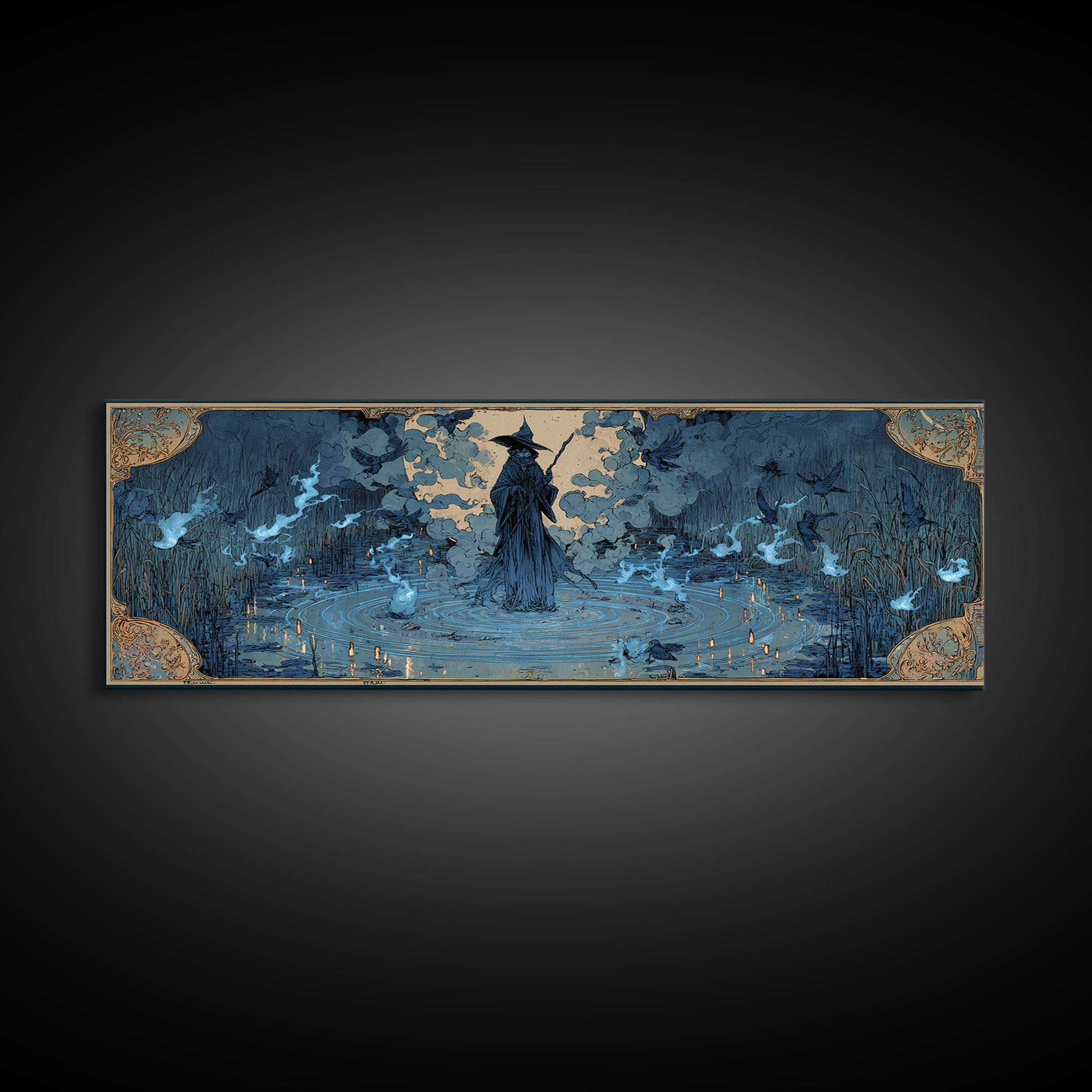 The Will-O'-The-Wisp Shepherd, Decadent Gothic Art, Extra Wide Wall Art, Macabre Wall Art, Canvas Print, Halloween Wall Art