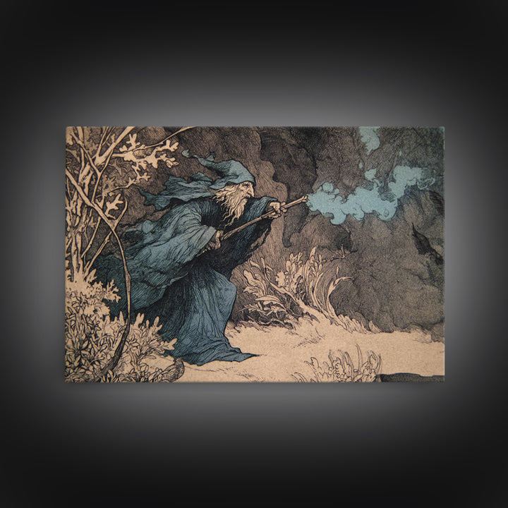 The Will-O'-The-Wisp Shepherd, Gothic Storybook Art, Landscape Wall Art, Dark Halloween Decor, Framed Canvas Print, Spooky Wall Decor