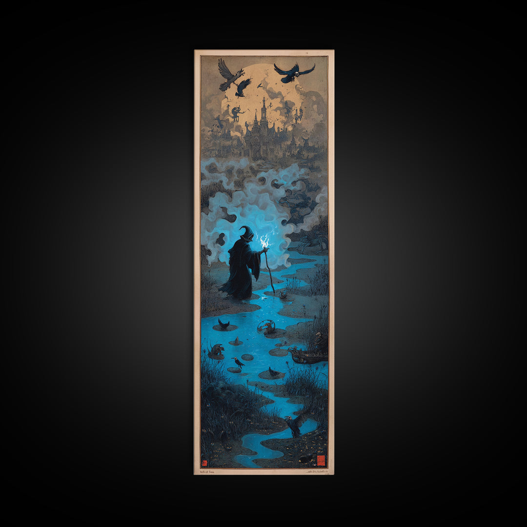 The Will-O'-The-Wisp Shepherd, Surreal Apocalyptic Art, Tall Narrow Wall Art, Gothic Horror Wall Art, Canvas Print