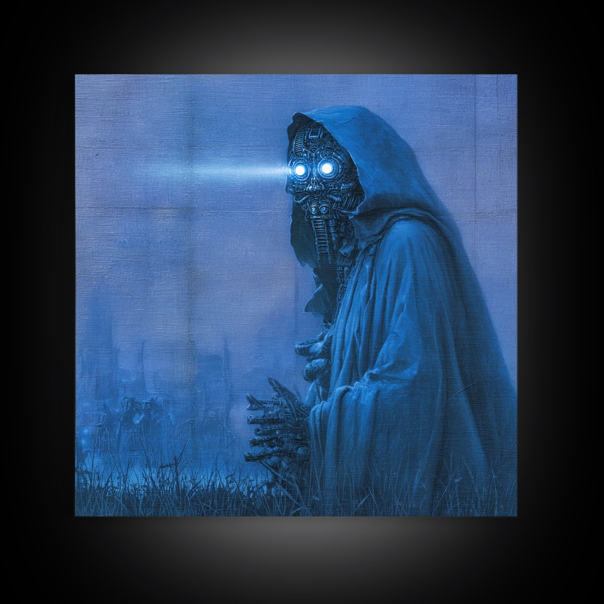 The Will-O'-The-Wisp Shepherd, Biomechanical Horror Art, Square Wall Art, Gothic Horror Wall Art, Framed Canvas Print, Halloween Wall Art