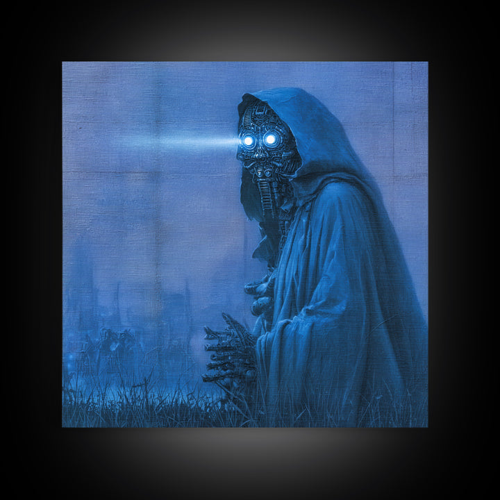 The Will-O'-The-Wisp Shepherd, Biomechanical Horror Art, Square Wall Art, Gothic Horror Wall Art, Framed Canvas Print, Halloween Wall Art