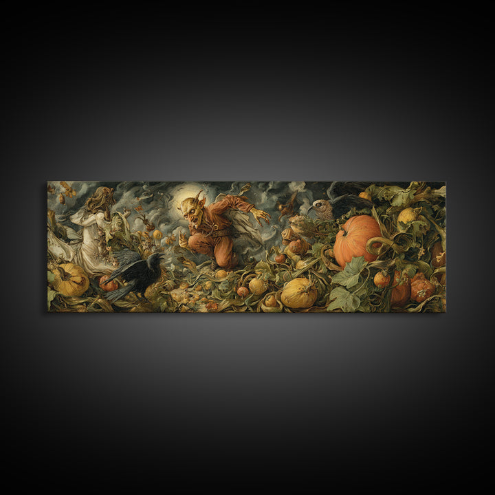 The Pumpkin Patch Goblin, Dark Renaissance Art, Extra Wide Wall Art, Gothic Horror Wall Art, Canvas Print, Halloween Wall Art