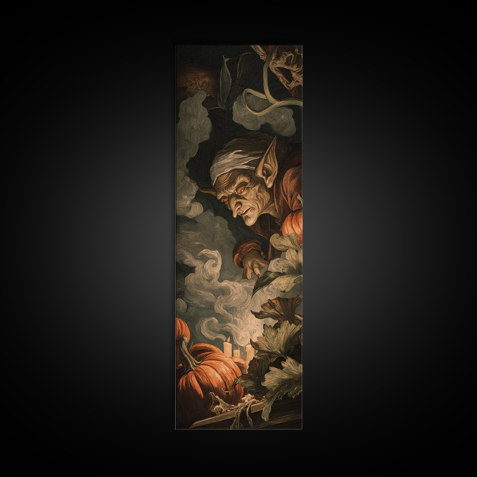 The Pumpkin Patch Goblin, Gothic Nightmare Art, Tall Narrow Wall Art, Macabre Wall Art, Framed Canvas Print, Halloween Wall Art