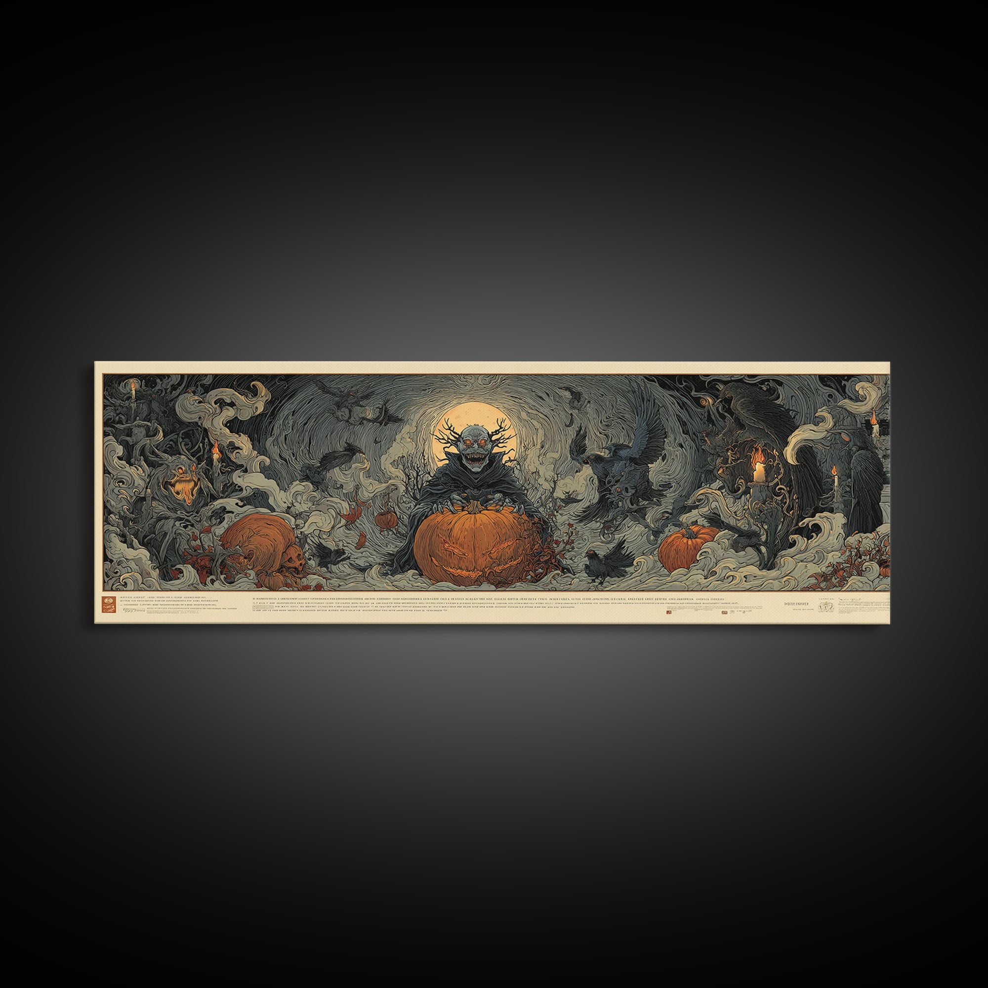 The Pumpkin Patch Goblin, Visionary Gothic Art, Extra Wide Wall Art, Dark Halloween Decor, Canvas Print, Halloween Wall Art