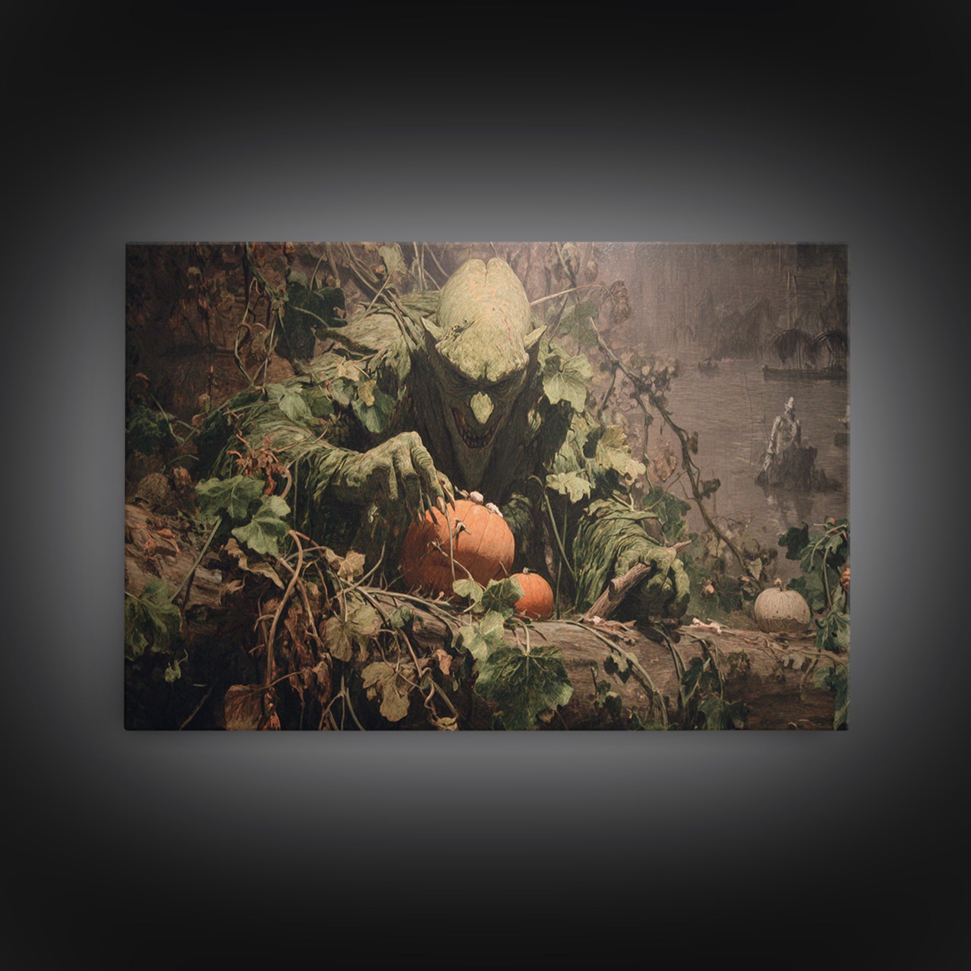 The Pumpkin Patch Goblin, Symbolist Gothic Landscape, Landscape Wall Art, Gothic Horror Wall Art, Canvas Print, Halloween Wall Art