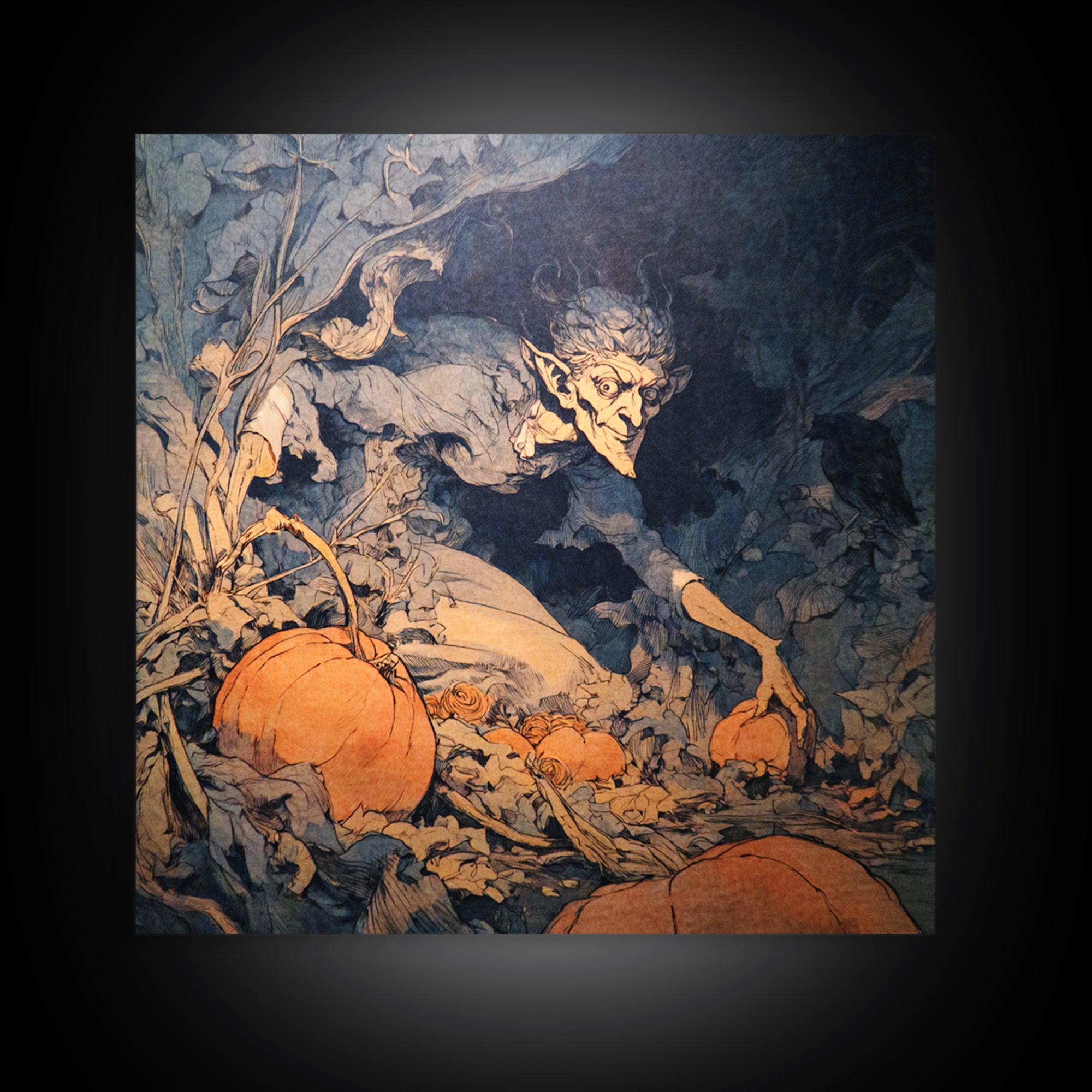 The Pumpkin Patch Goblin, Decadent Gothic Art, Square Wall Art, Dark Fantasy Wall Art, Canvas Print, Halloween Wall Art