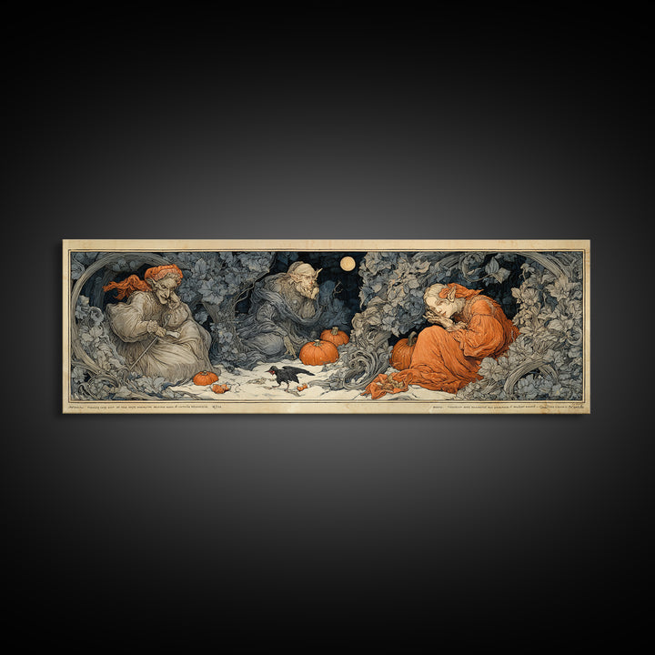 The Pumpkin Patch Goblin, Symbolist Death Art, Extra Wide Wall Art, Macabre Wall Art, Framed Canvas Print, Halloween Wall Art