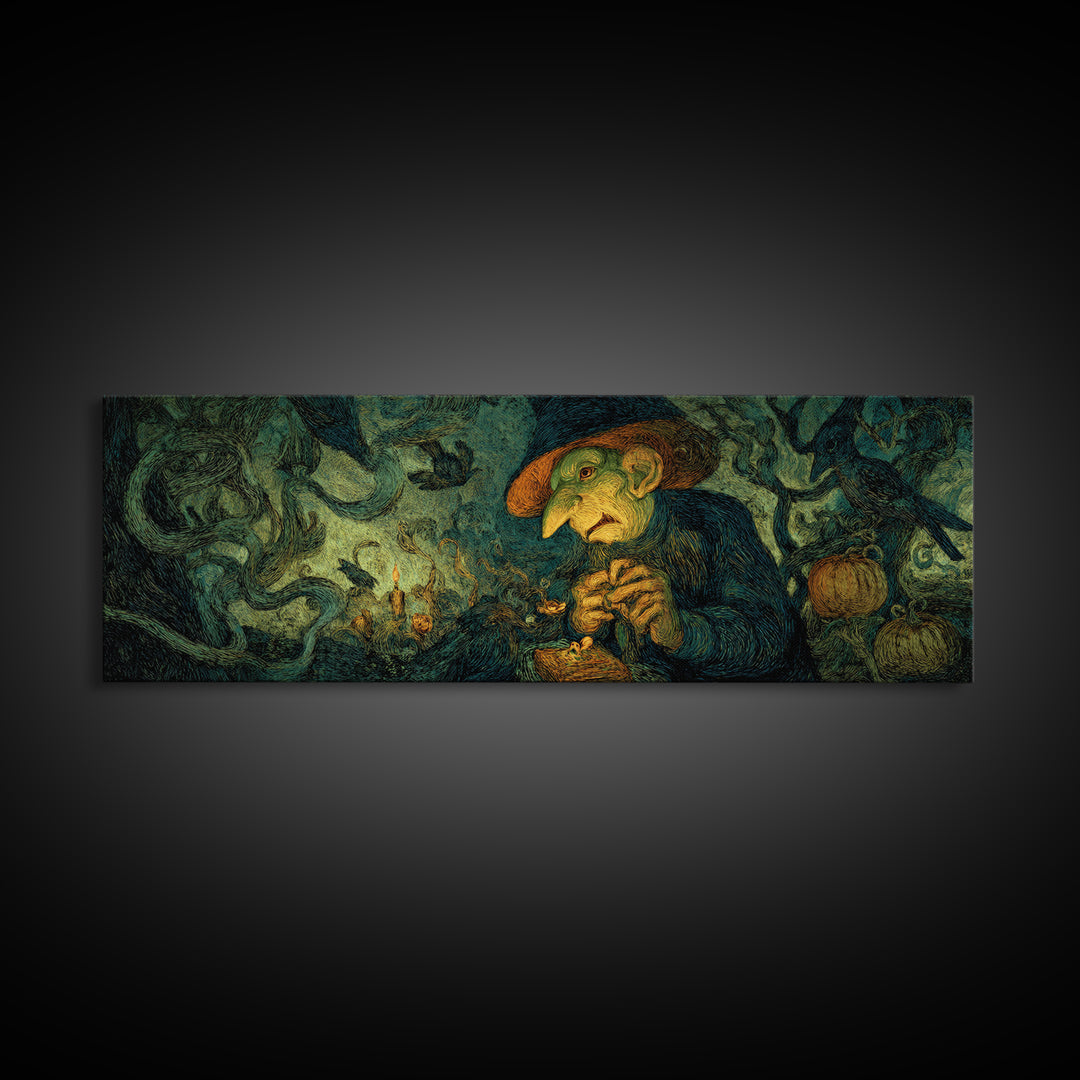 The Pumpkin Patch Goblin, Expressionist Gothic Art, Extra Wide Wall Art, Gothic Horror Wall Art, Framed Canvas Print, Halloween Wall Art