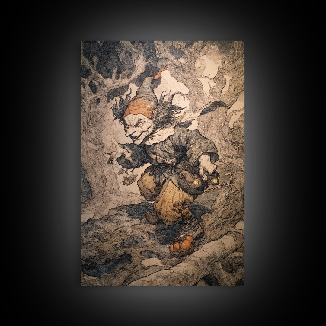 The Pumpkin Patch Goblin, Gothic Storybook Art, Vertical Wall Art, Gothic Horror Wall Art, Canvas Print, Halloween Wall Art