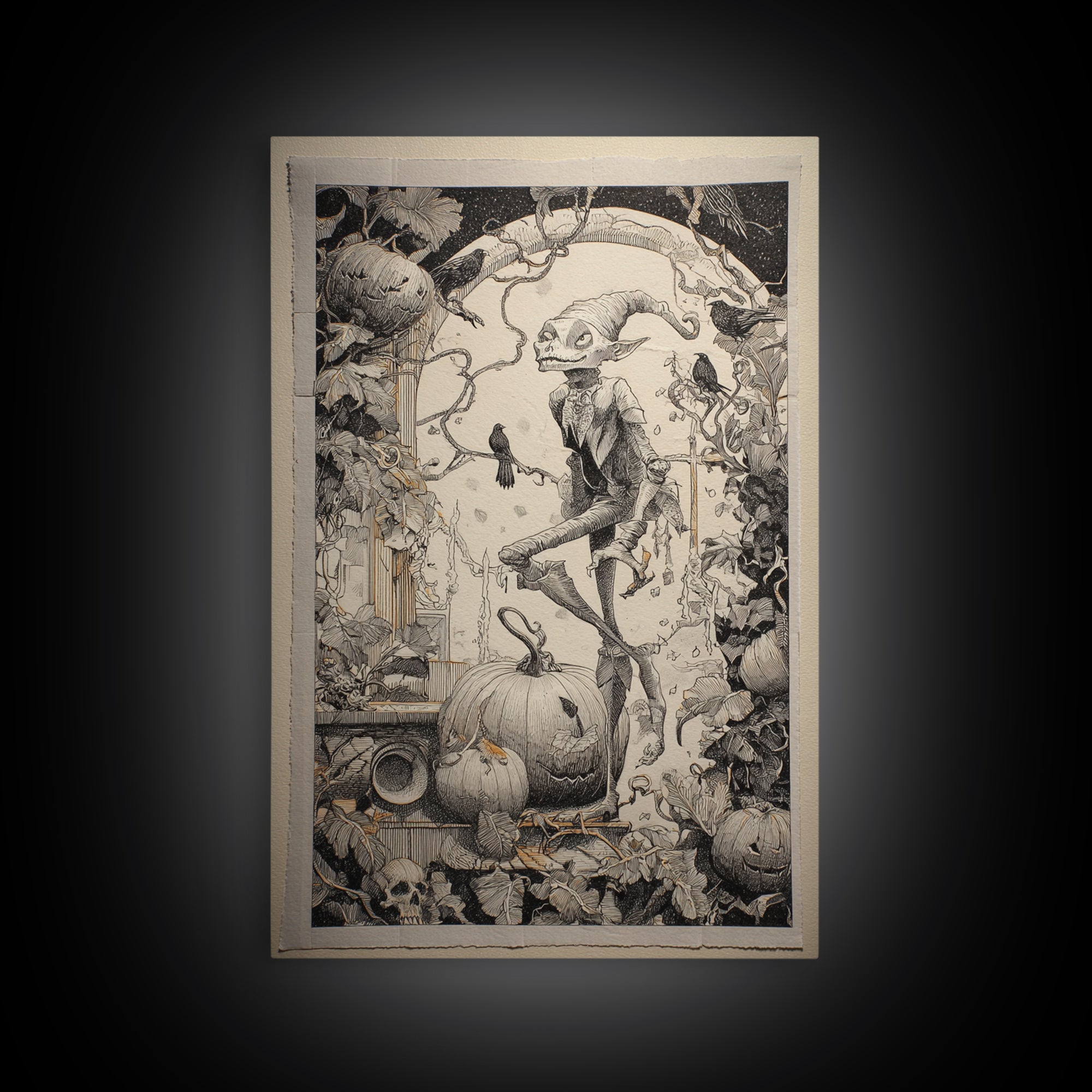 The Pumpkin Patch Goblin, Victorian Macabre Art, Vertical Wall Art, Dark Halloween Decor, Canvas Print, Halloween Wall Art