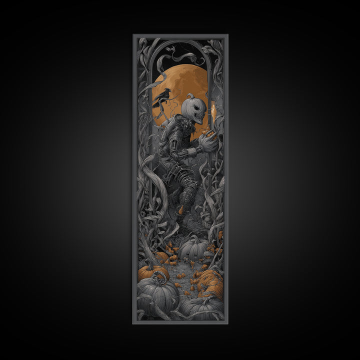 The Pumpkin Patch Goblin, Biomechanical Horror Art, Tall Narrow Wall Art, Dark Halloween Decor, Framed Canvas Print, Halloween Wall Art