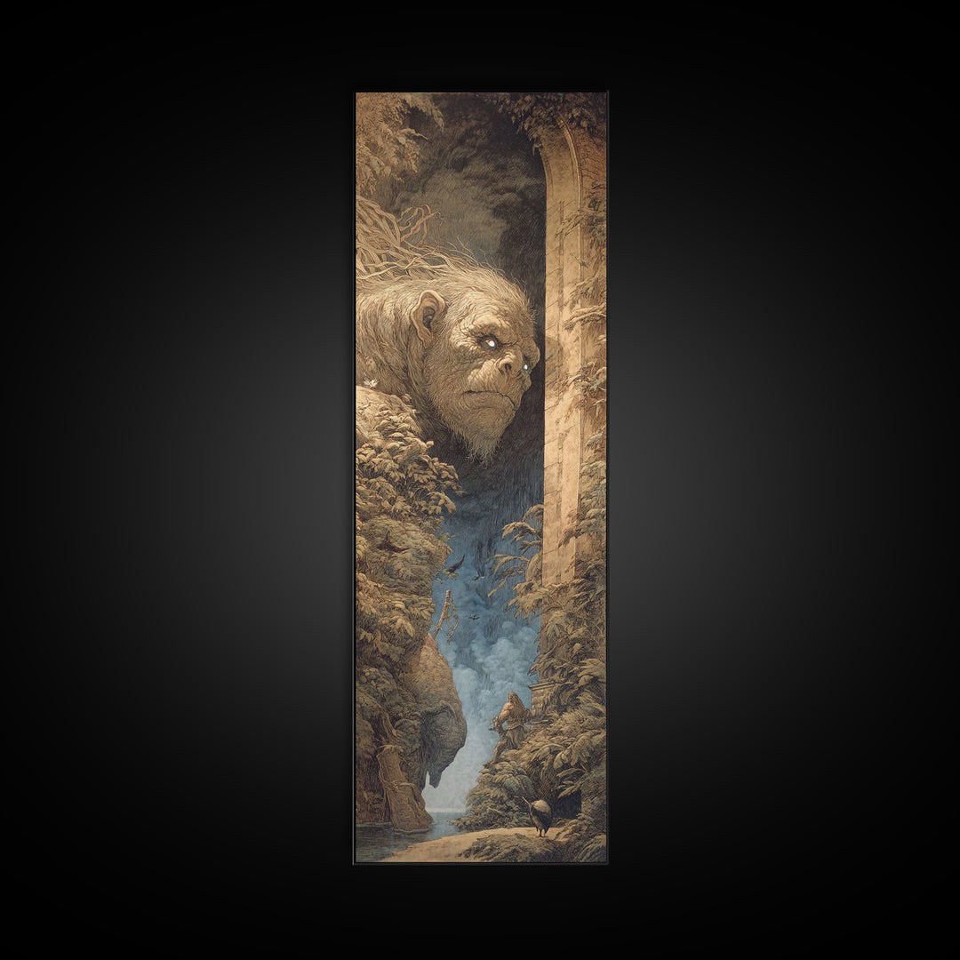 The Bridge Troll At Midnight, Gothic Engraving Art, Tall Narrow Wall Art, Gothic Horror Wall Art, Framed Canvas Print, Halloween Decor