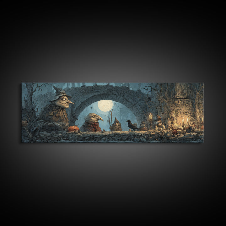 The Bridge Troll At Midnight, Medieval Grotesque Art, Extra Wide Wall Art, Gothic Horror Wall Art, Canvas Print, Halloween Wall Art