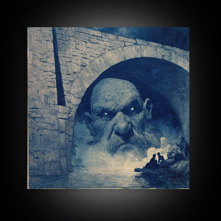 The Bridge Troll At Midnight, Symbolist Etching Art, Square Wall Art, Macabre Wall Art, Canvas Print, Halloween Wall Art, Horror Wall Art