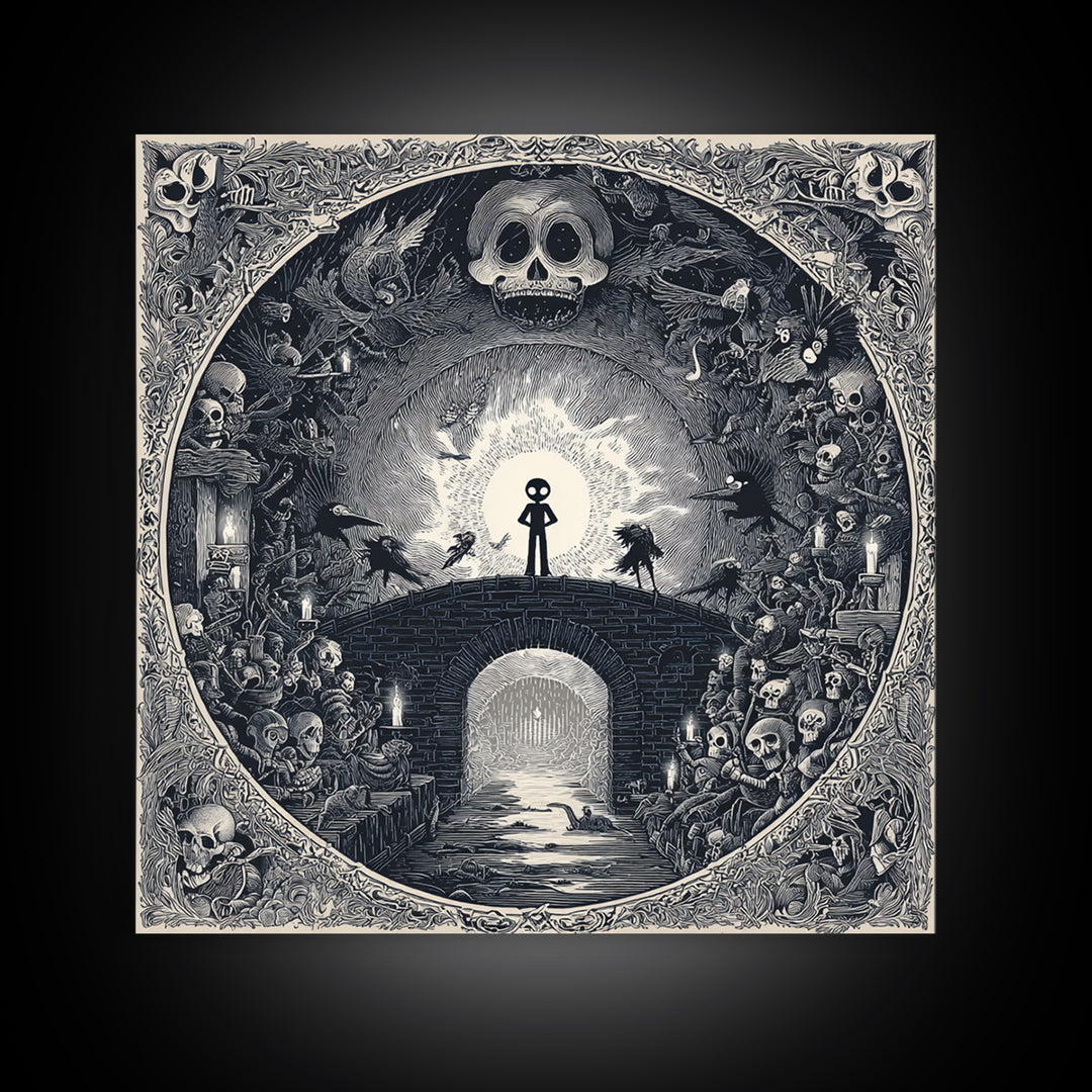 The Bridge Troll At Midnight, Macabre Folk Print Art, Square Wall Art, Gothic Horror Wall Art, Framed Canvas Print