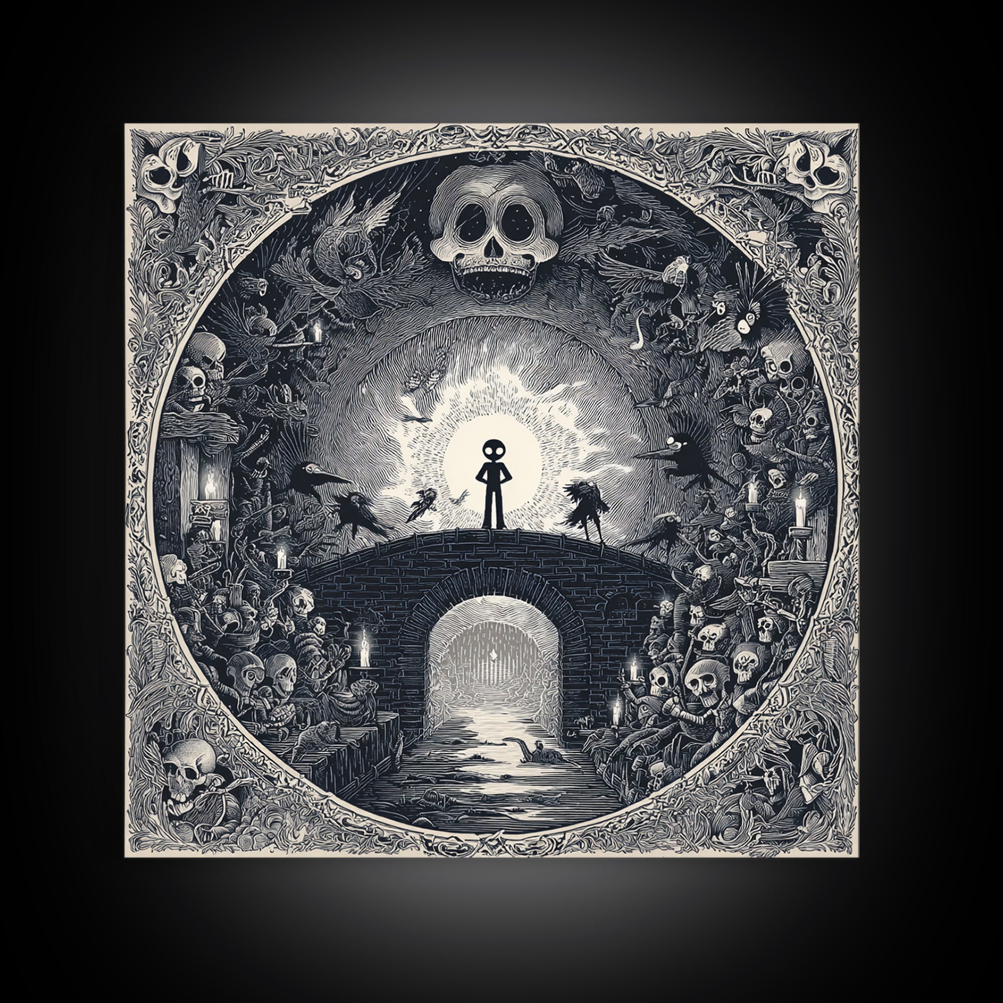 The Bridge Troll At Midnight, Macabre Folk Print Art, Square Wall Art, Gothic Horror Wall Art, Framed Canvas Print