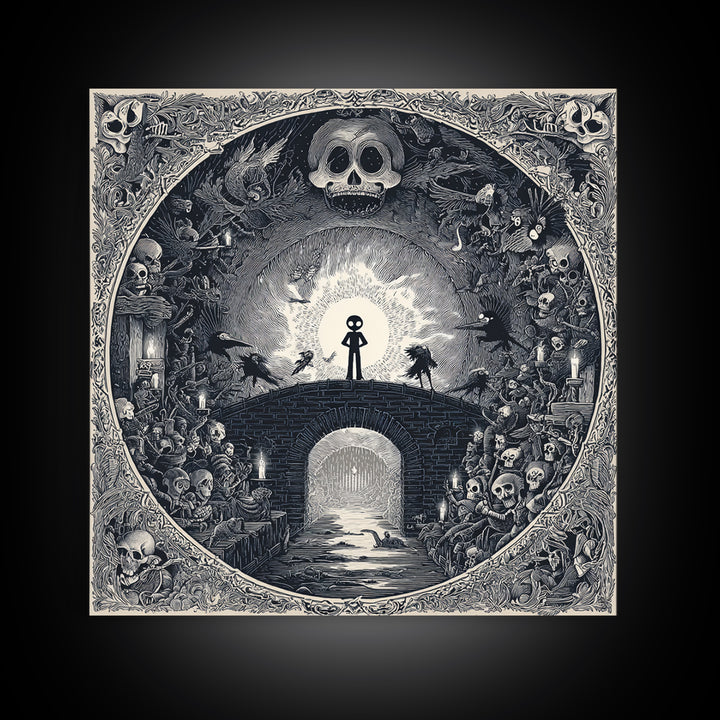 The Bridge Troll At Midnight, Macabre Folk Print Art, Square Wall Art, Gothic Horror Wall Art, Framed Canvas Print