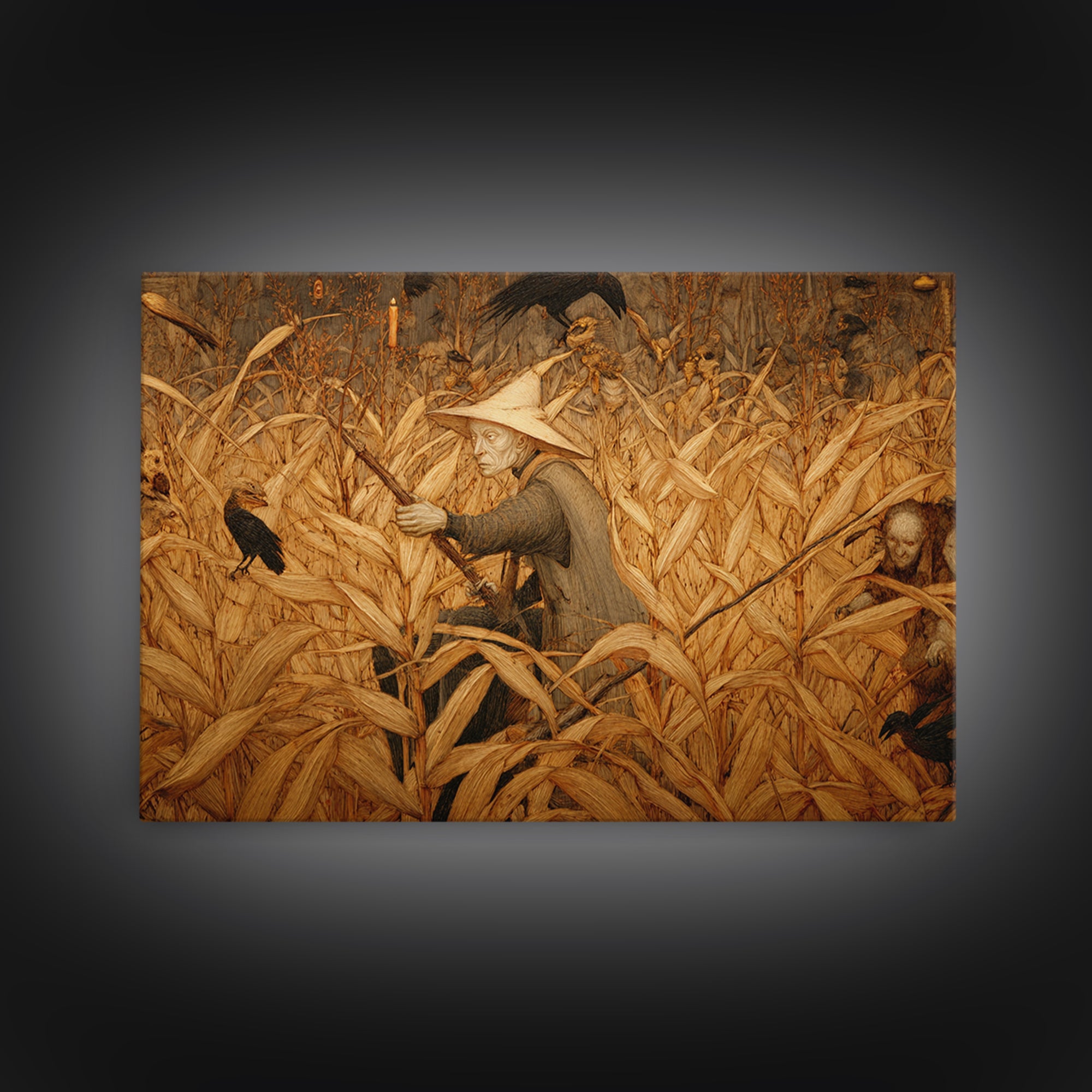 The Cornfield Crawler, Medieval Grotesque Art, Landscape Wall Art, Dark Fantasy Wall Art, Framed Canvas Print, Halloween Wall Art