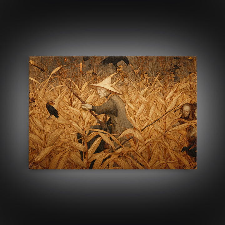 The Cornfield Crawler, Medieval Grotesque Art, Landscape Wall Art, Dark Fantasy Wall Art, Framed Canvas Print, Halloween Wall Art