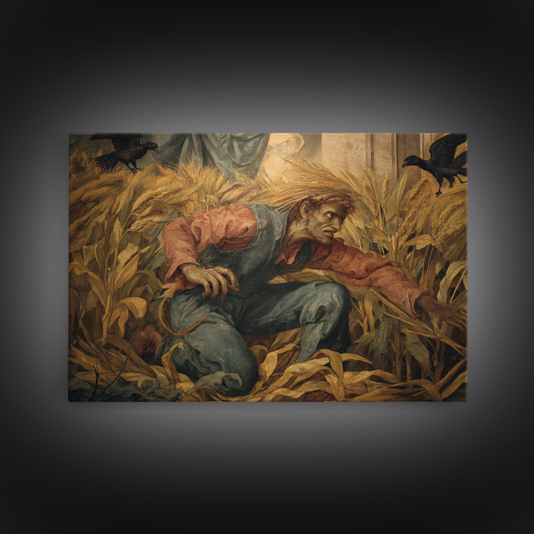 The Cornfield Crawler, Dark Renaissance Art, Landscape Wall Art, Macabre Wall Art, Framed Canvas Print, Halloween Wall Art