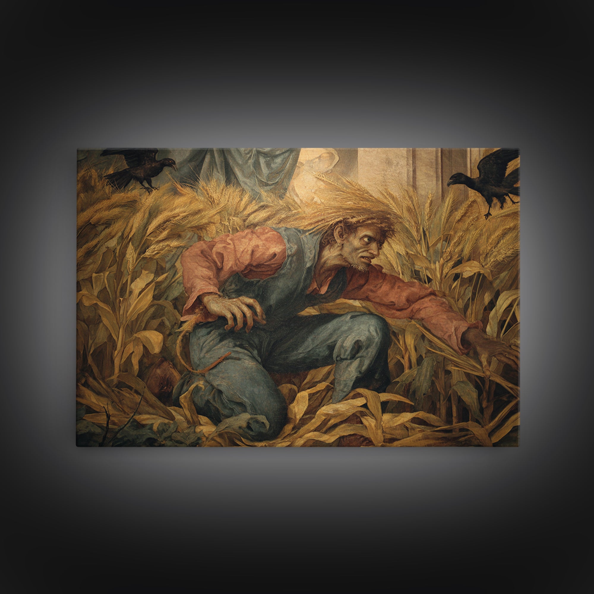 The Cornfield Crawler, Dark Renaissance Art, Landscape Wall Art, Macabre Wall Art, Framed Canvas Print, Halloween Wall Art