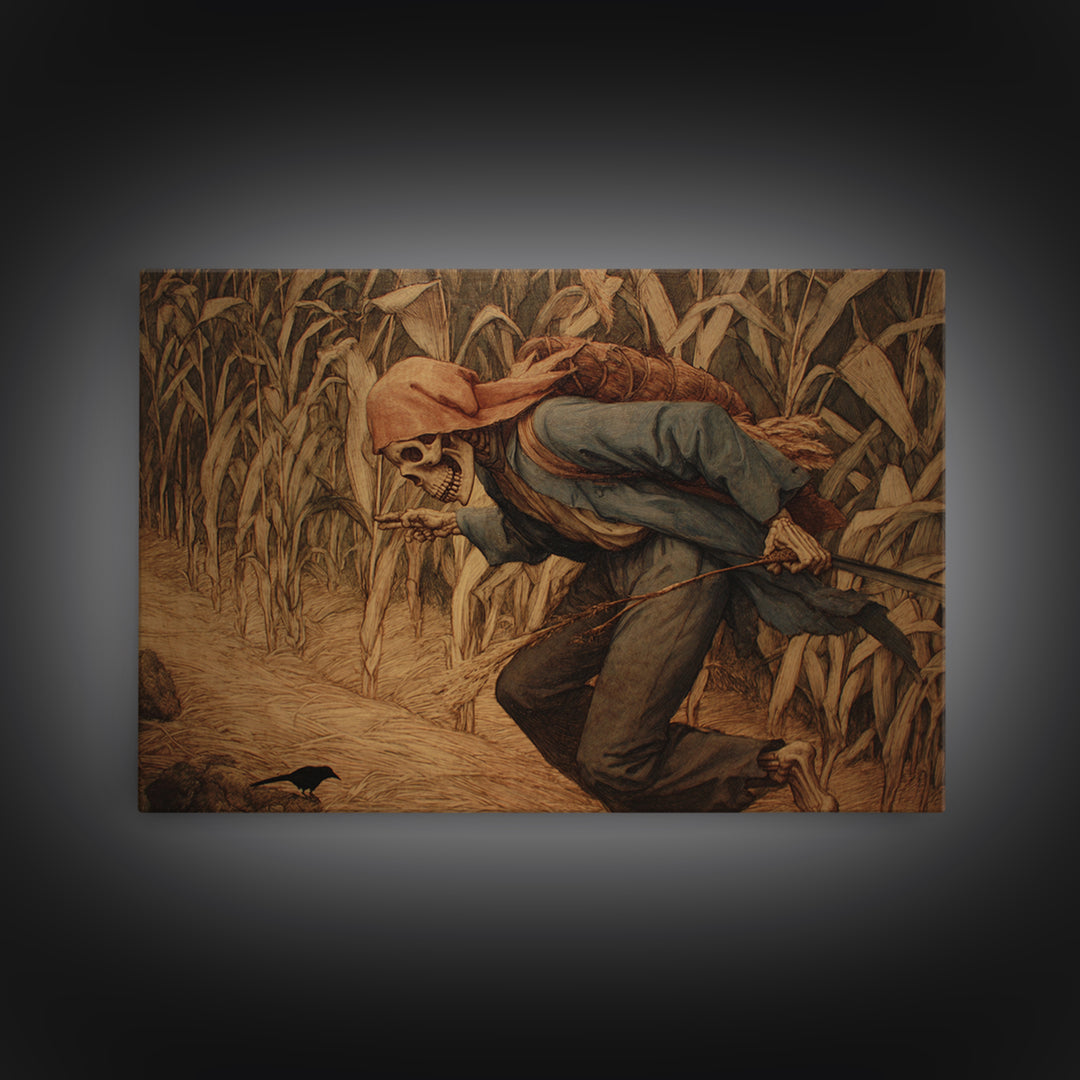 The Cornfield Crawler, Danse Macabre Art, Landscape Wall Art, Dark Fantasy Wall Art, Framed Canvas Print
